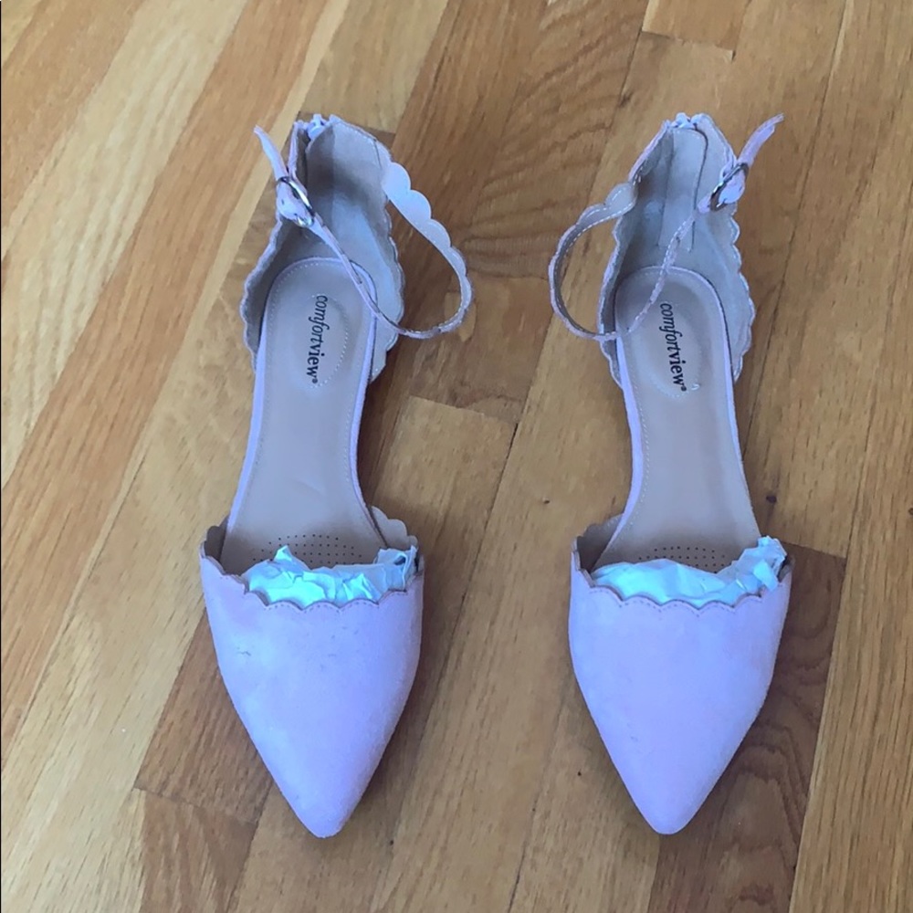 Comfortview Pink Ankle strap Suede Flats 11W NWOB